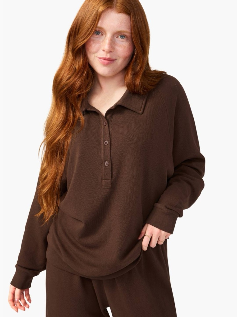 Stoney Clover NEW The Oversized French Terry Henley in Espresso size Medium